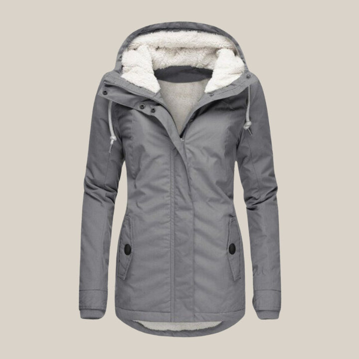 Damen Steppjacke mit Fleecefutter Kapuze Winterjacke - Grau