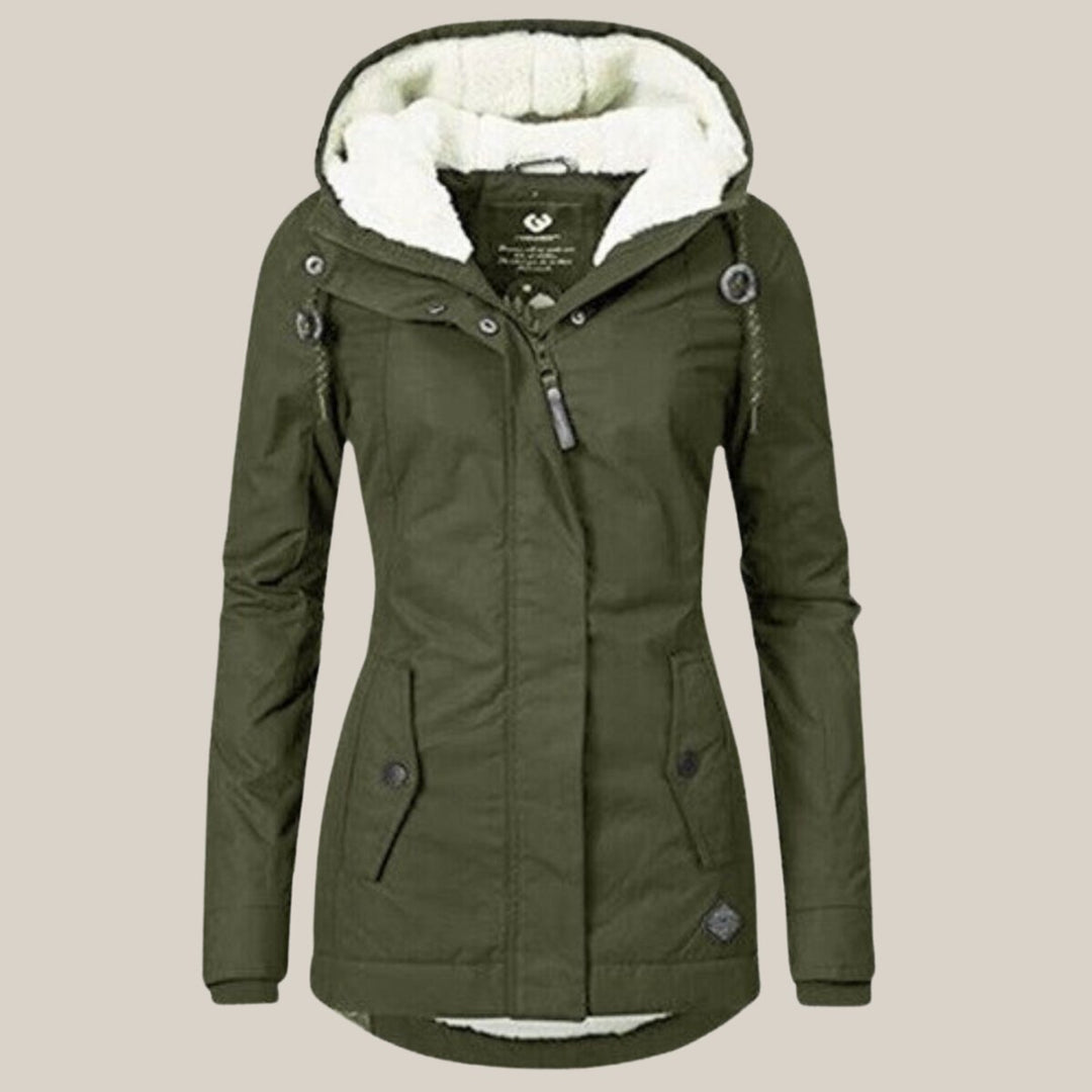 Damen Steppjacke mit Fleecefutter Kapuze Winterjacke