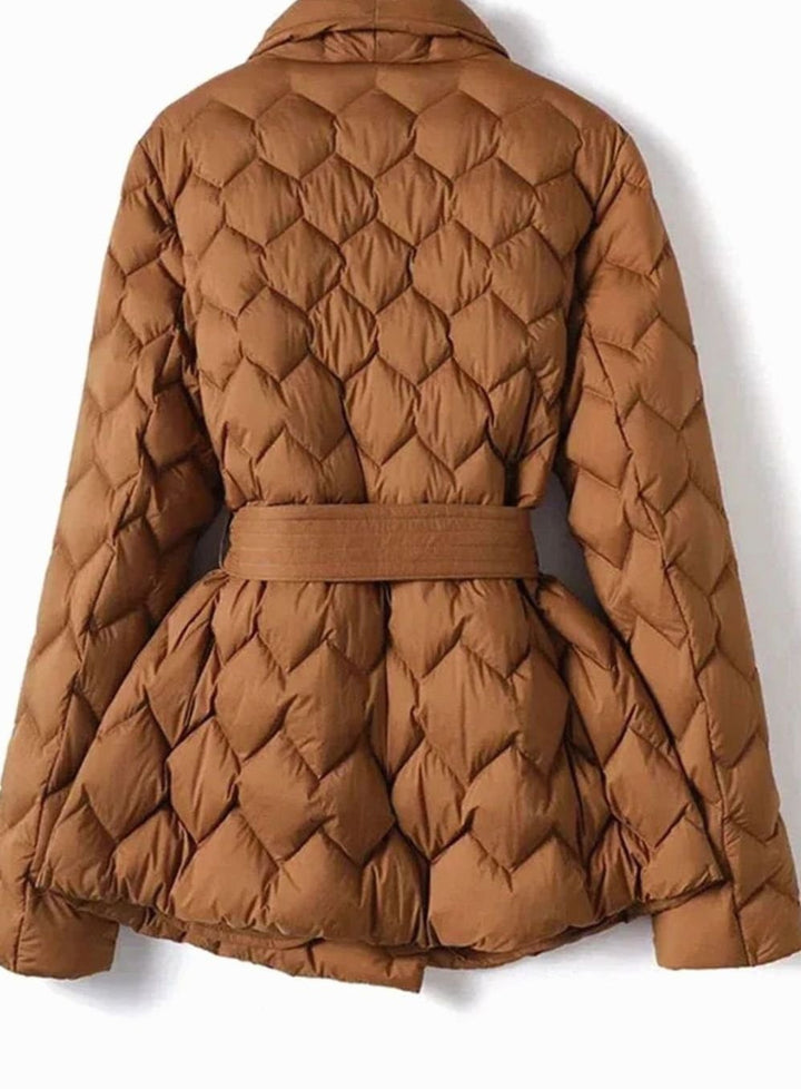 Damen Steppjacke mit Gürtel Tailliert Wattierter Wintermantel