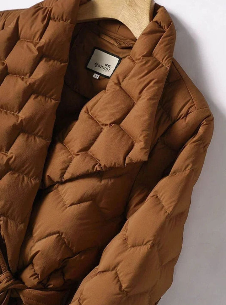 Damen Steppjacke mit Gürtel Tailliert Wattierter Wintermantel