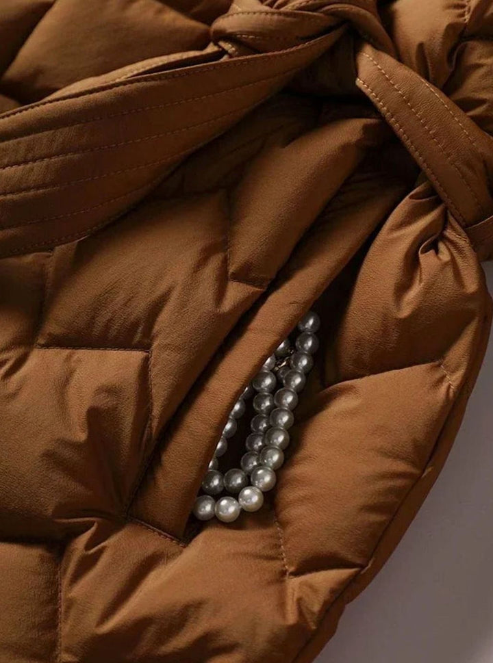 Damen Steppjacke mit Gürtel Tailliert Wattierter Wintermantel