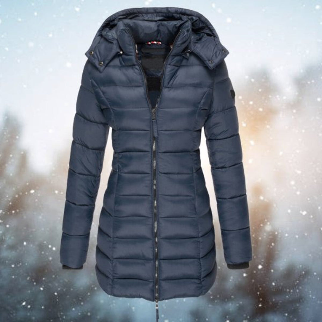 Damen Steppjacke mit Kapuze tailliert warm gefüttert - Marineblau