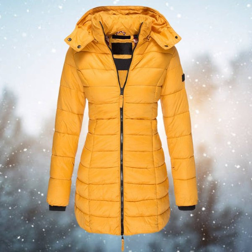 Damen Steppjacke mit Kapuze tailliert warm gefüttert - Gelb