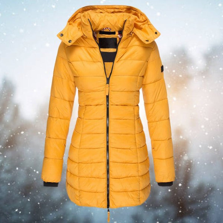 Damen Steppjacke mit Kapuze tailliert warm gefüttert - Gelb