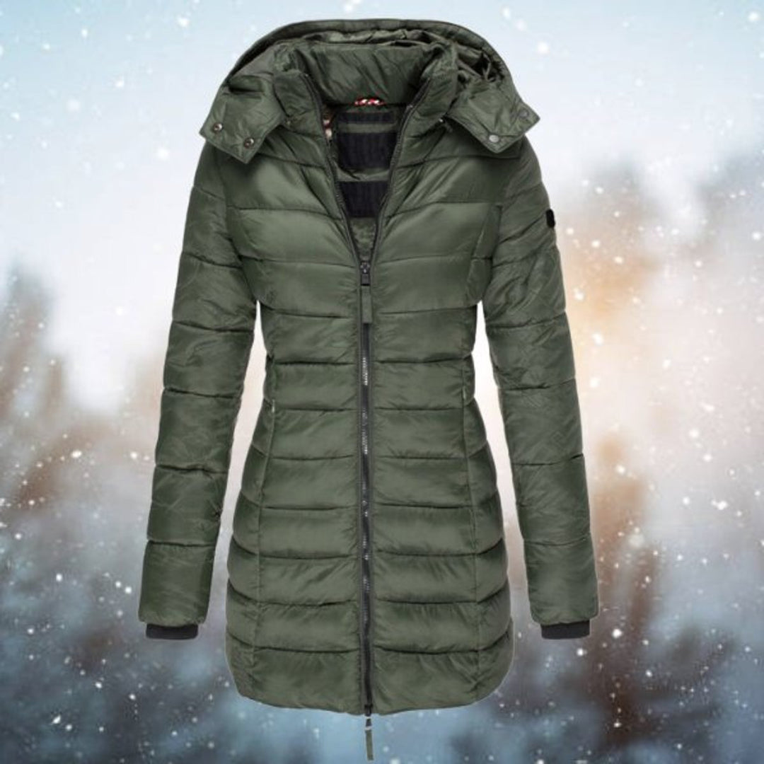 Damen Steppjacke mit Kapuze tailliert warm gefüttert - Grün