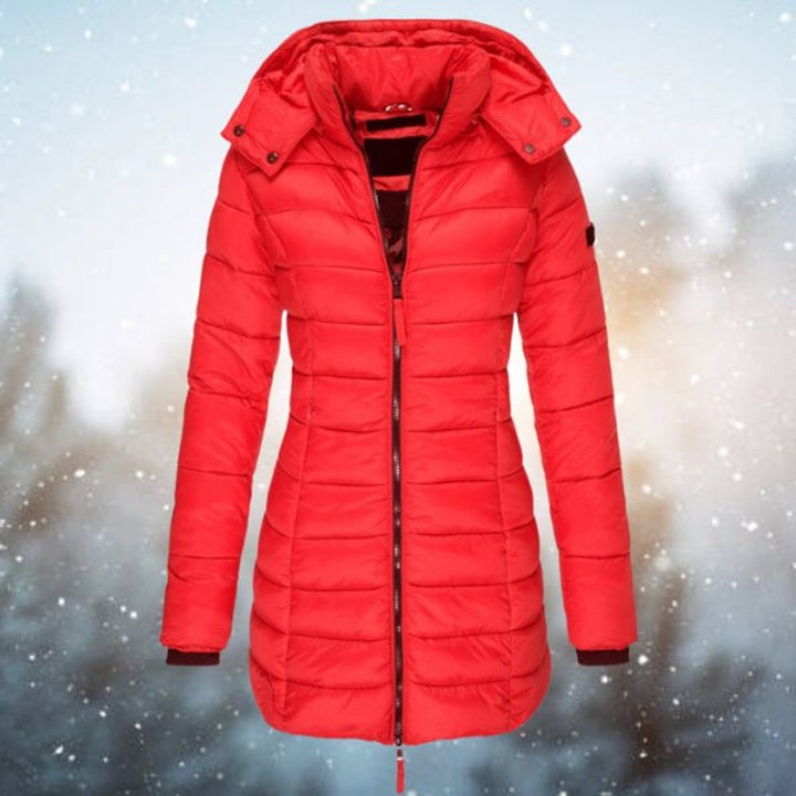 Damen Steppjacke mit Kapuze tailliert warm gefüttert - Rot