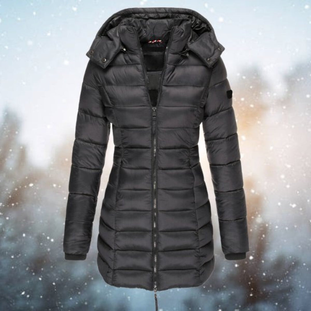 Damen Steppjacke mit Kapuze tailliert warm gefüttert - Schwarz