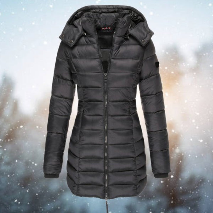 Damen Steppjacke mit Kapuze tailliert warm gefüttert - Schwarz