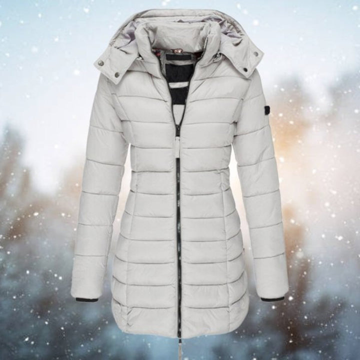 Damen Steppjacke mit Kapuze tailliert warm gefüttert - Grau