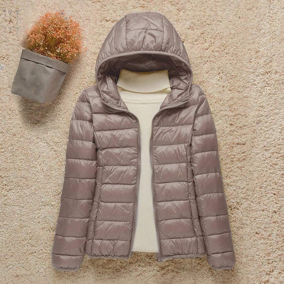 Damen Steppjacke mit Kapuze ultraleichte Übergangsjacke - Taupe