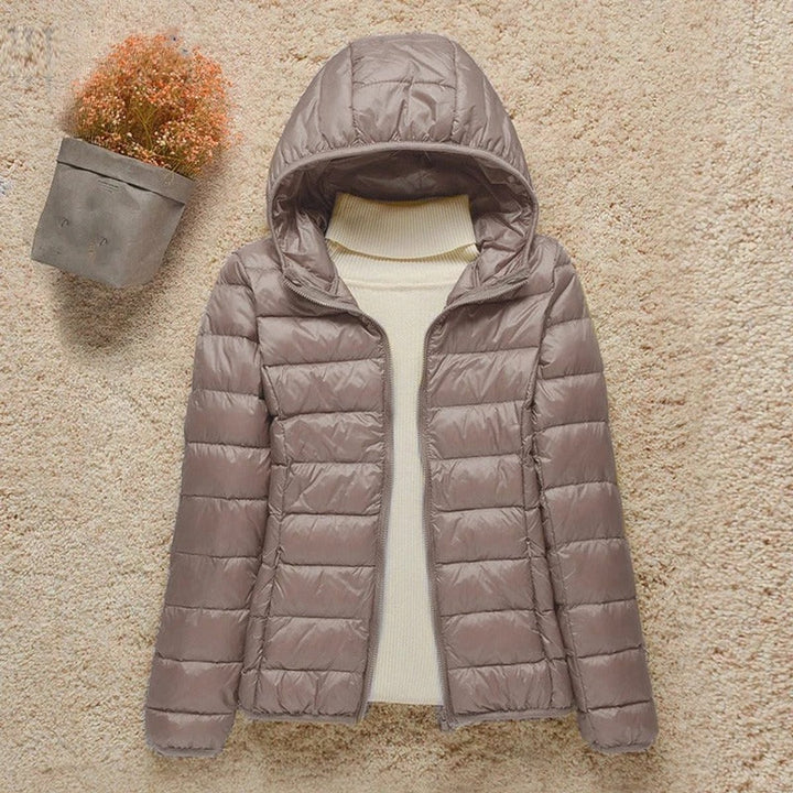 Damen Steppjacke mit Kapuze ultraleichte Übergangsjacke - Taupe