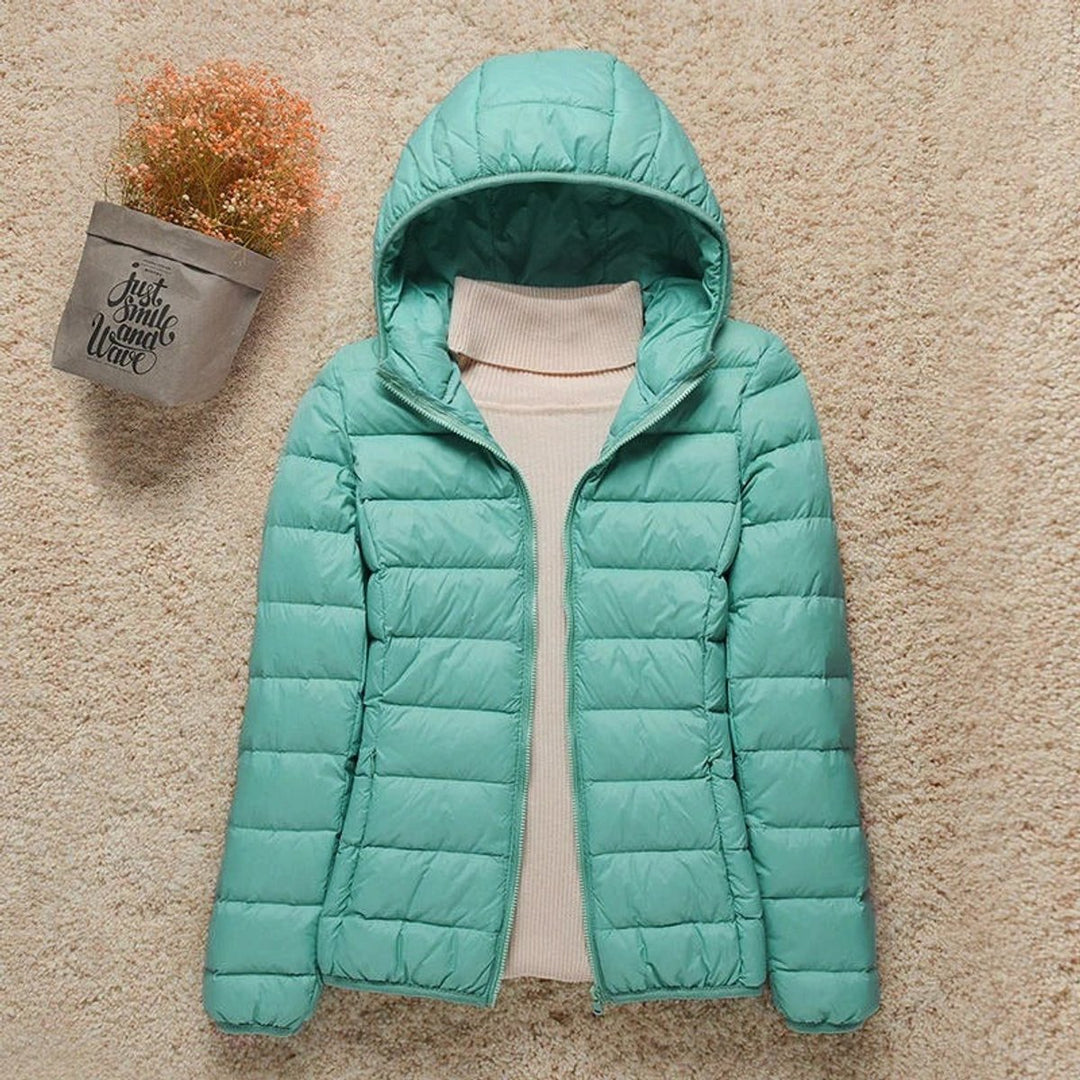 Damen Steppjacke mit Kapuze ultraleichte Übergangsjacke - Türkis