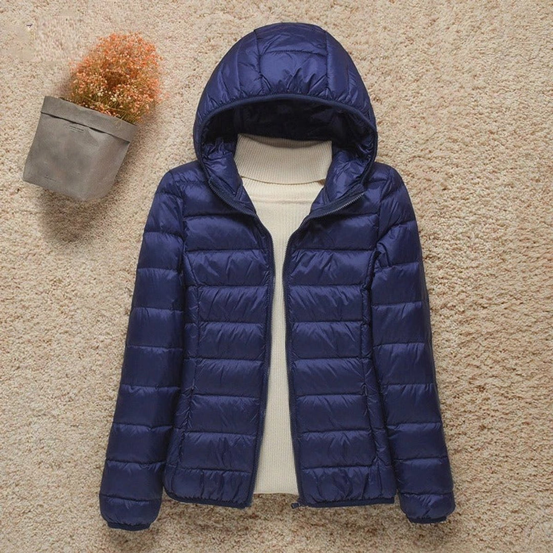 Damen Steppjacke mit Kapuze ultraleichte Übergangsjacke - Marineblau