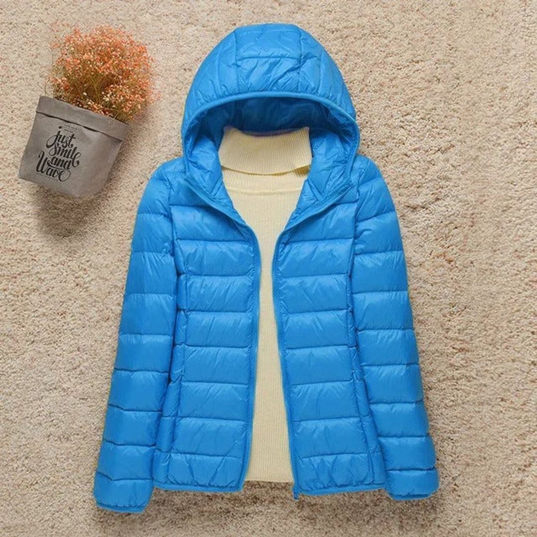 Damen Steppjacke mit Kapuze ultraleichte Übergangsjacke - Hellblau