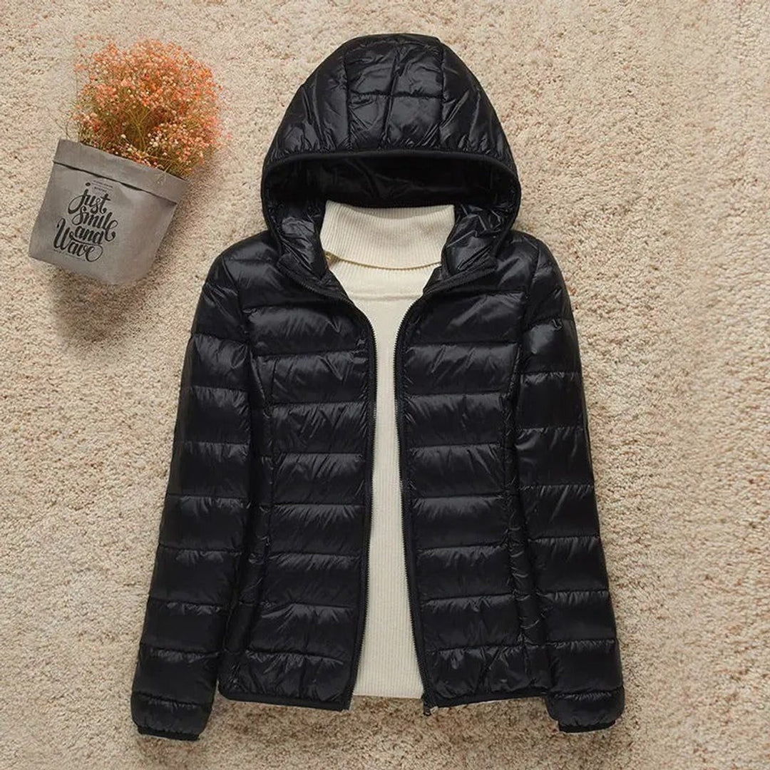 Damen Steppjacke mit Kapuze ultraleichte Übergangsjacke - Schwarz