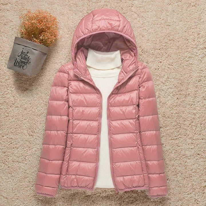Damen Steppjacke mit Kapuze ultraleichte Übergangsjacke - Rosa