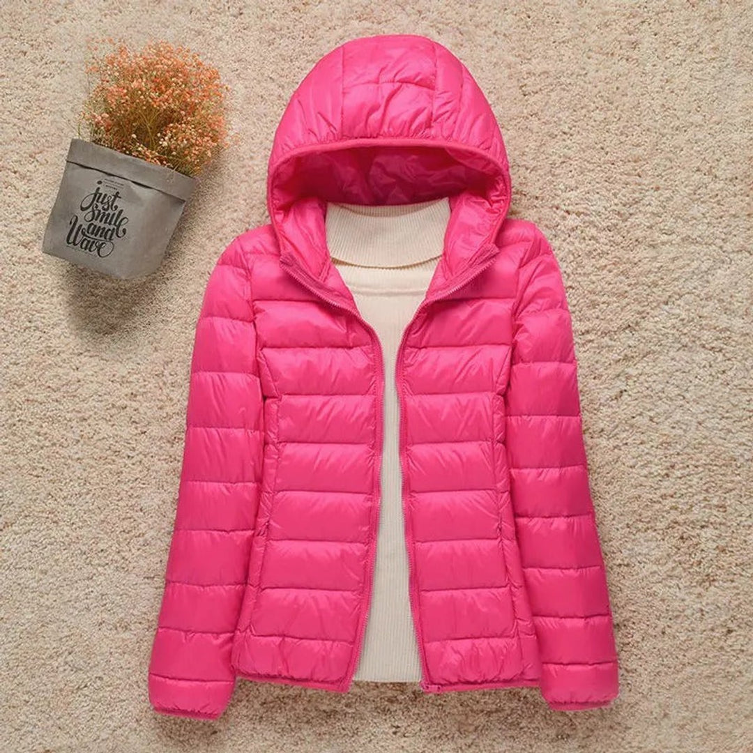 Damen Steppjacke mit Kapuze ultraleichte Übergangsjacke - Fuchsia