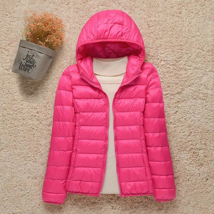 Damen Steppjacke mit Kapuze ultraleichte Übergangsjacke - Fuchsia
