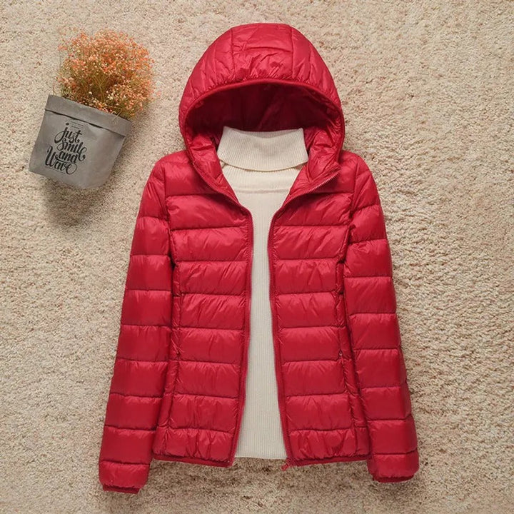 Damen Steppjacke mit Kapuze ultraleichte Übergangsjacke - Rot