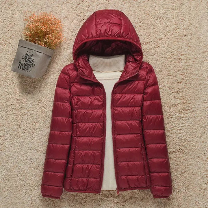 Damen Steppjacke mit Kapuze ultraleichte Übergangsjacke - Bordeaux