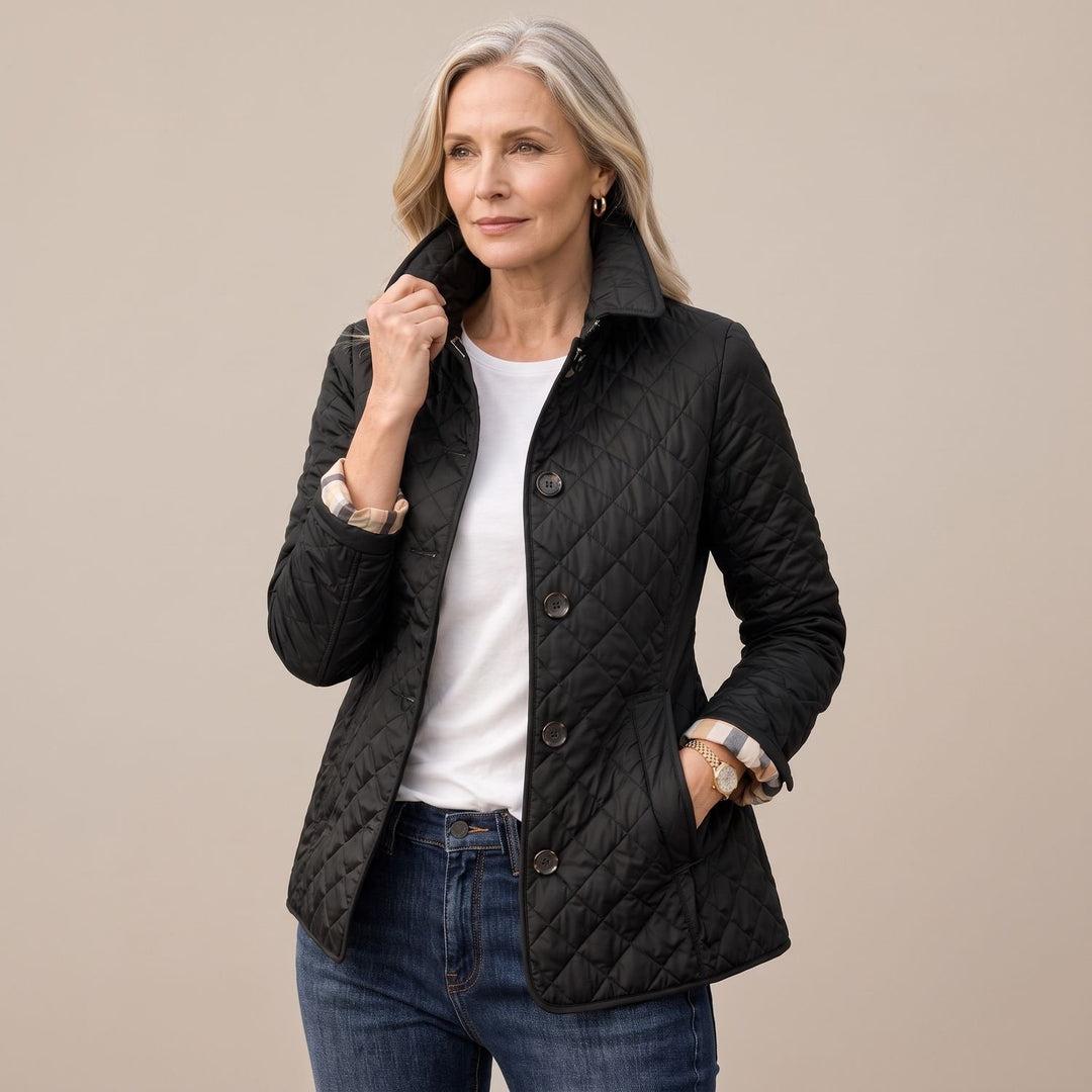 Damen Steppjacke mit Knopfleiste leichte taillierte Übergangsjacke - Schwarz