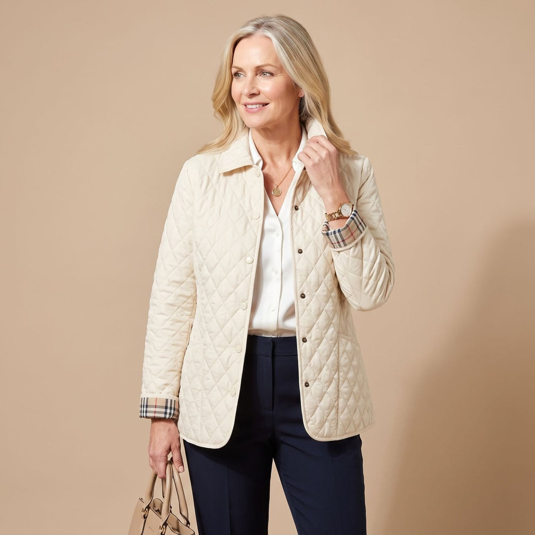 Damen Steppjacke mit Knopfleiste leichte taillierte Übergangsjacke - Weiß