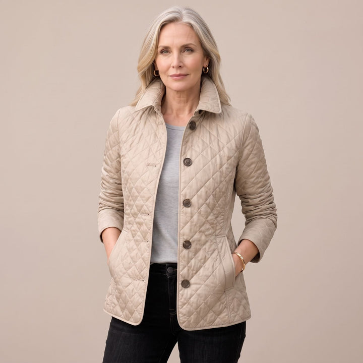 Damen Steppjacke mit Knopfleiste leichte taillierte Übergangsjacke - Khaki