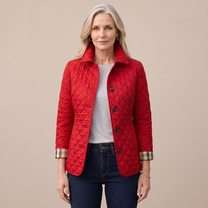 Damen Steppjacke mit Knopfleiste leichte taillierte Übergangsjacke - Rot