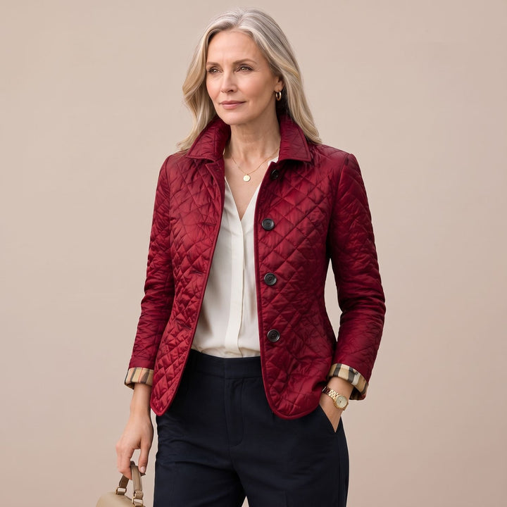 Damen Steppjacke mit Knopfleiste leichte taillierte Übergangsjacke - Weinrot