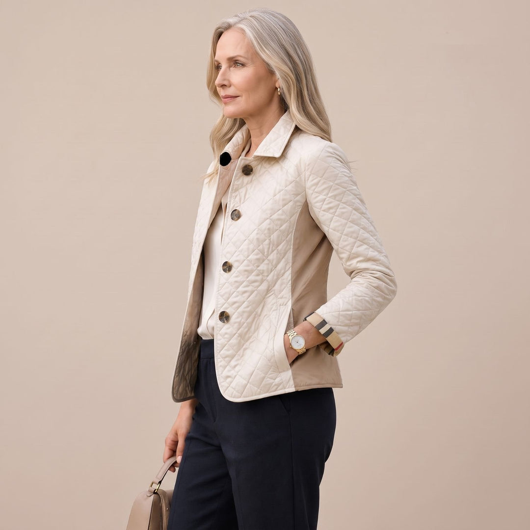 Damen Steppjacke mit Knopfleiste leichte taillierte Übergangsjacke