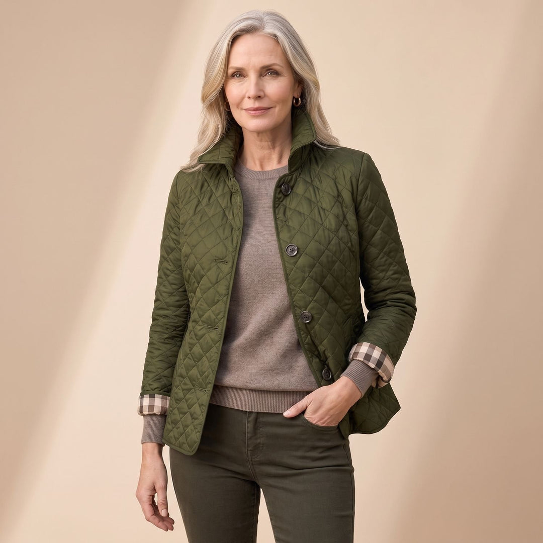 Damen Steppjacke mit Knopfleiste leichte taillierte Übergangsjacke - Grün