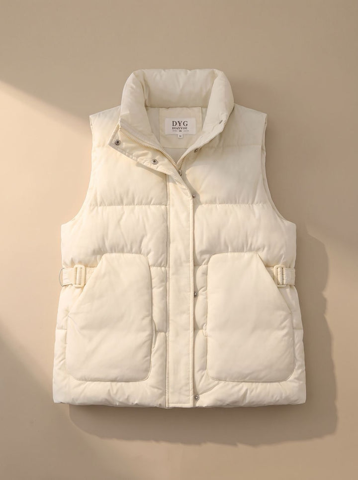 Damen Steppweste Bodywarmer mit hohem Stehkragen und Pattentaschen