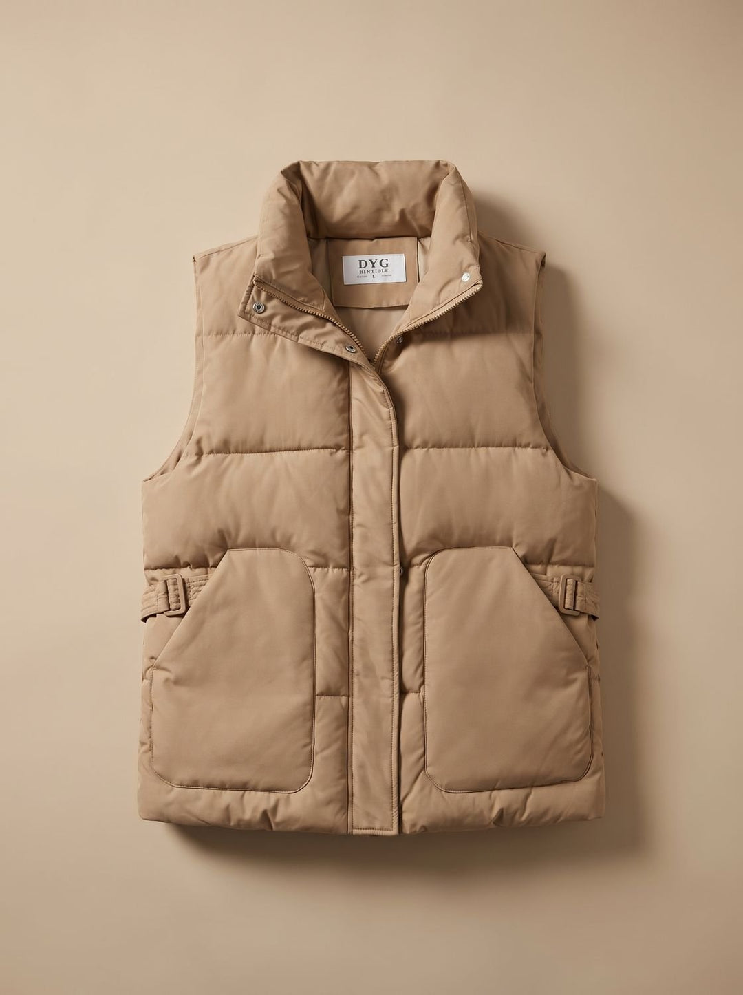Damen Steppweste Bodywarmer mit hohem Stehkragen und Pattentaschen - Khaki