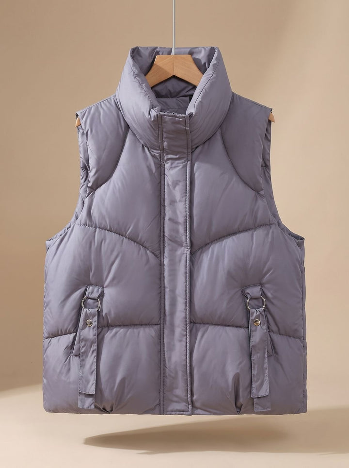 Damen Steppweste Bodywarmer mit hohem Stehkragen und Zierriemen - Violett