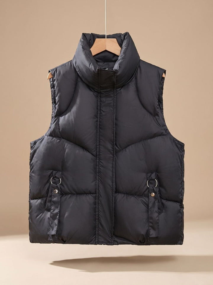 Damen Steppweste Bodywarmer mit hohem Stehkragen und Zierriemen