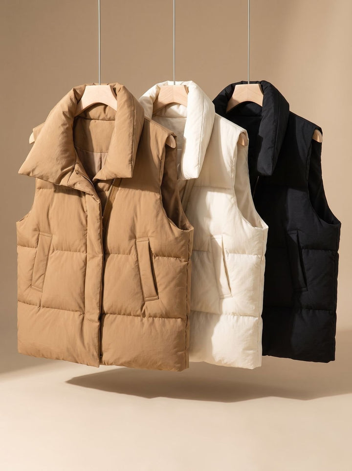 Damen Steppweste Bodywarmer mit Schalkragen Zweiwege-Reißverschluss Boxy-Schnitt