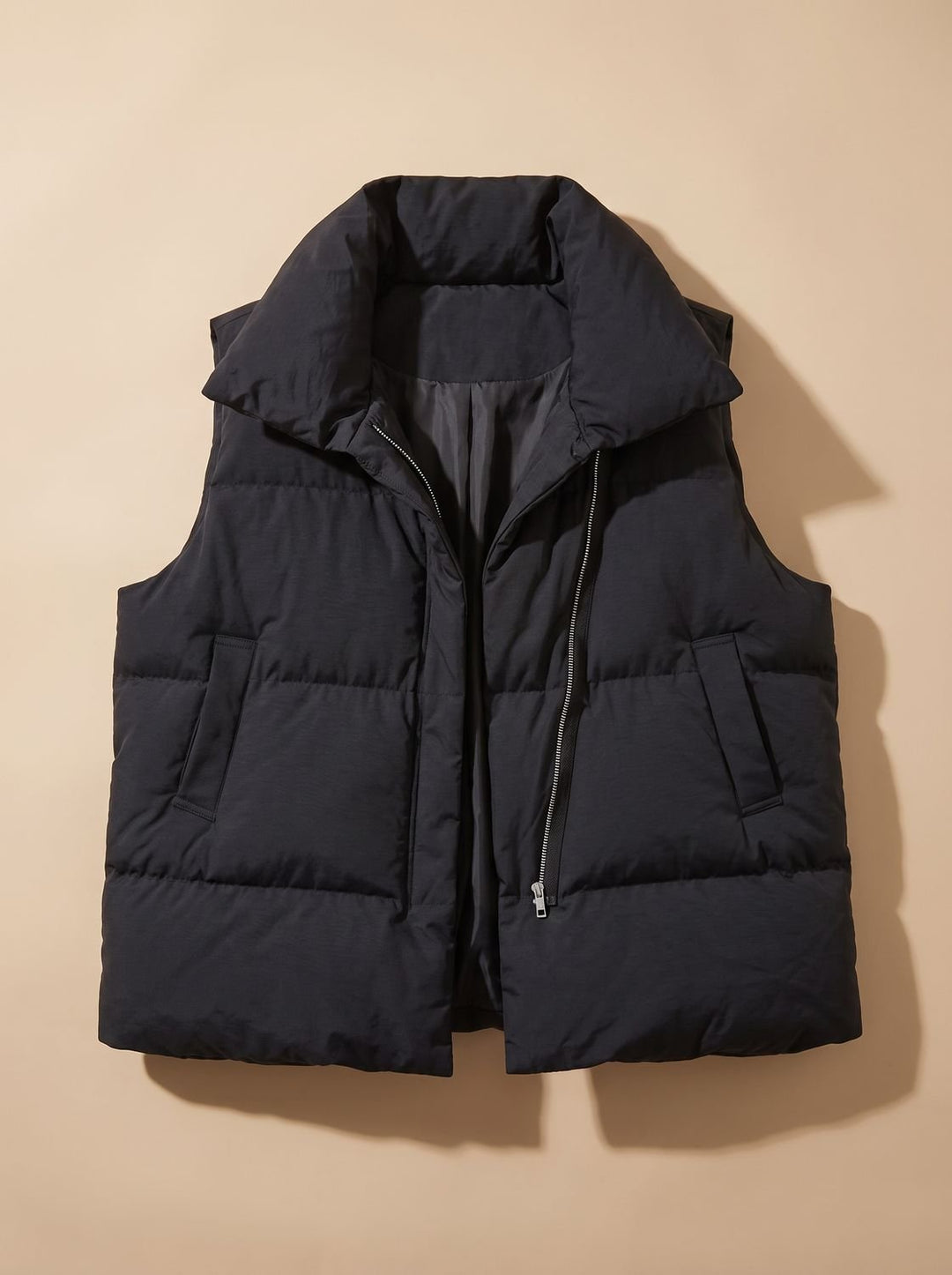 Damen Steppweste Bodywarmer mit Schalkragen Zweiwege-Reißverschluss Boxy-Schnitt