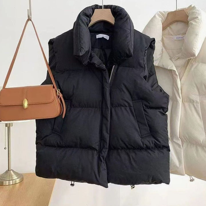 Damen Steppweste Bodywarmer mit Schalkragen Zweiwege-Reißverschluss Boxy-Schnitt