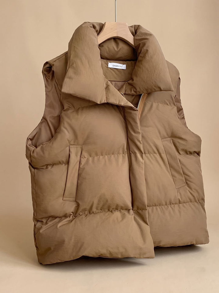 Damen Steppweste Bodywarmer mit Schalkragen Zweiwege-Reißverschluss Boxy-Schnitt