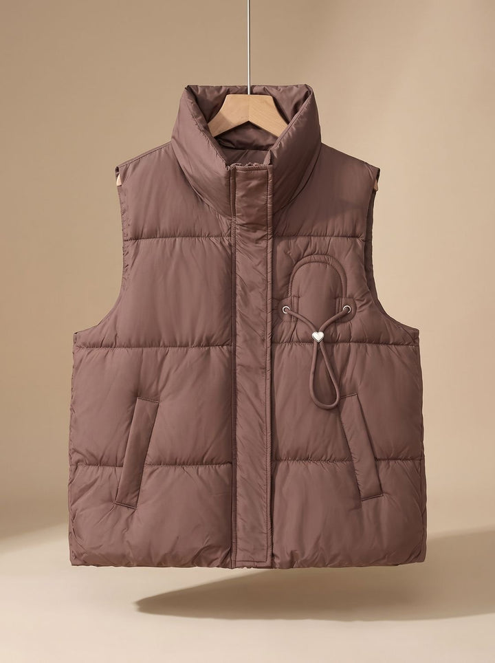 Damen Steppweste Bodywarmer mit Stehkragen und Kordel-Herzdetail - Braun