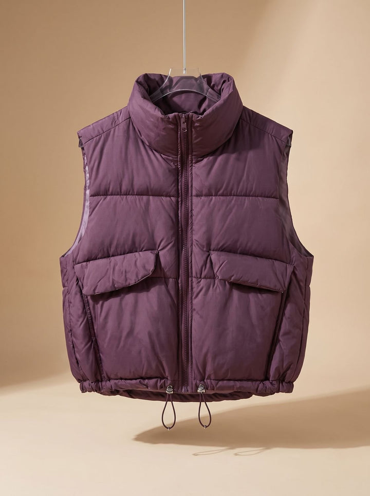 Damen Steppweste Bodywarmer mit Stehkragen und Kordelzugsaum - Violett