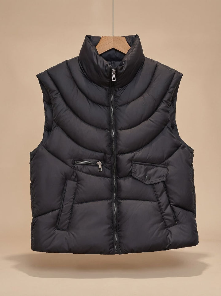 Damen Steppweste Bodywarmer mit Stehkragen und Multifunktionstaschen