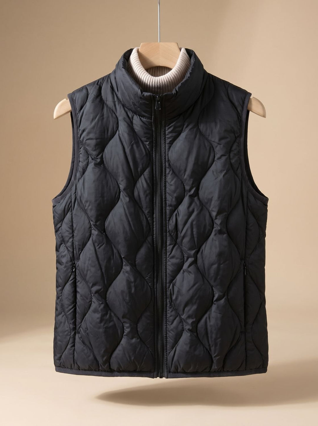 Damen Steppweste Bodywarmer mit Stehkragen und Taschen - Schwarz