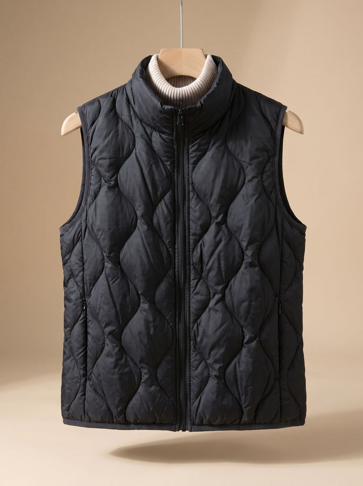 Damen Steppweste Bodywarmer mit Stehkragen und Taschen - Schwarz