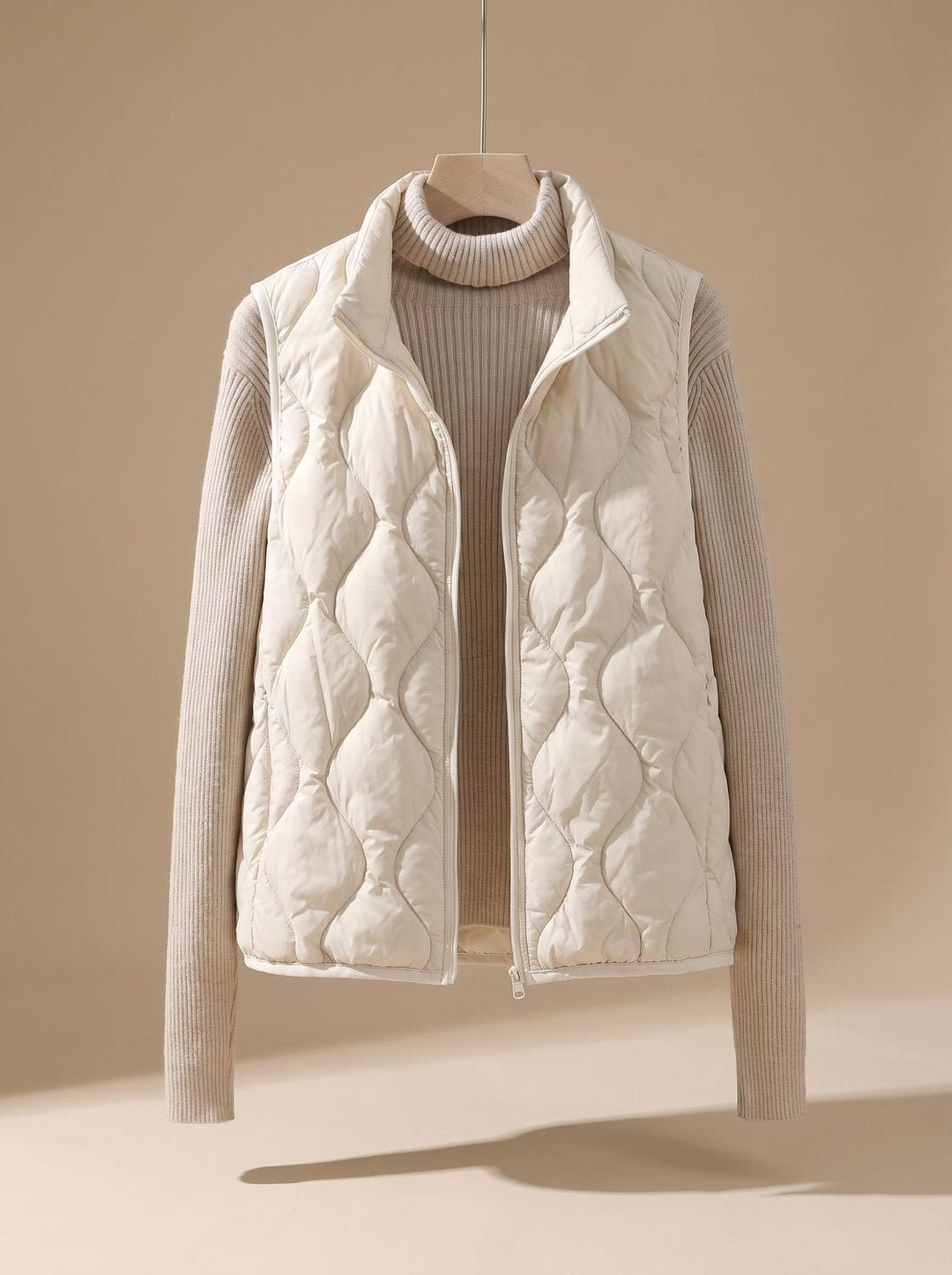 Damen Steppweste Bodywarmer mit Stehkragen und Taschen - Cremefarben