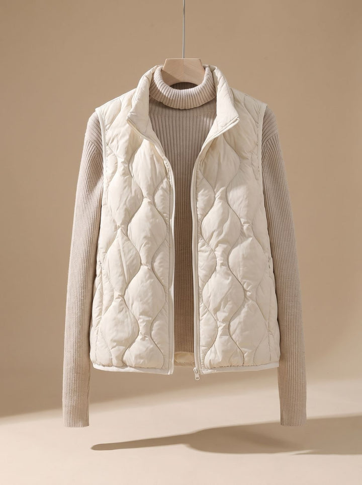 Damen Steppweste Bodywarmer mit Stehkragen und Taschen - Cremefarben