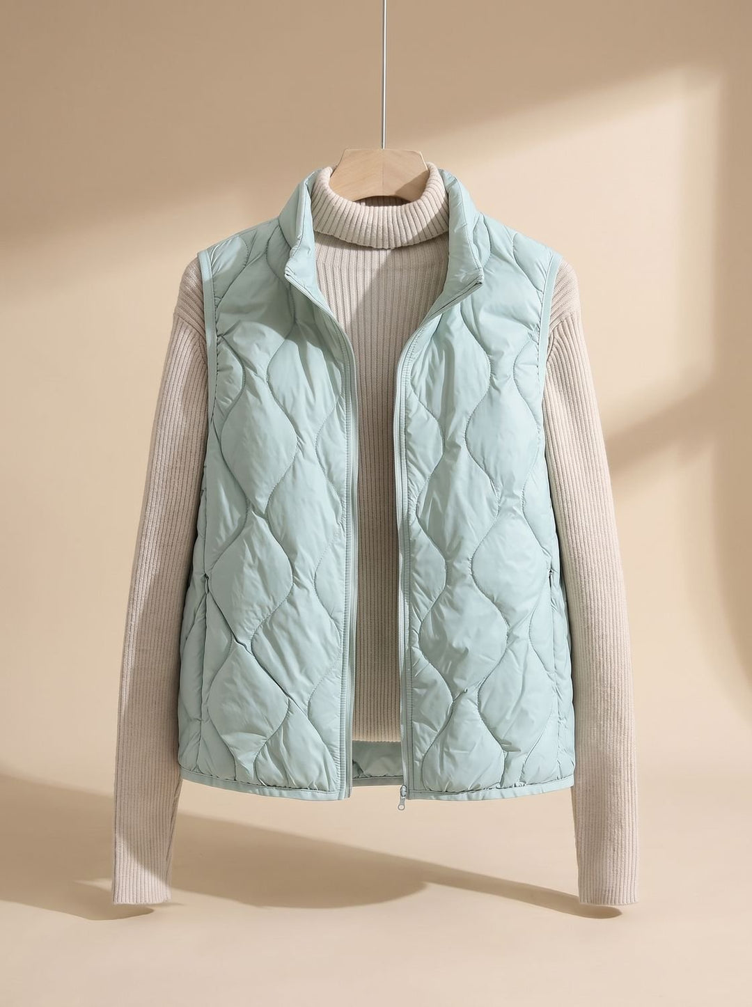 Damen Steppweste Bodywarmer mit Stehkragen und Taschen - Erbsengrün