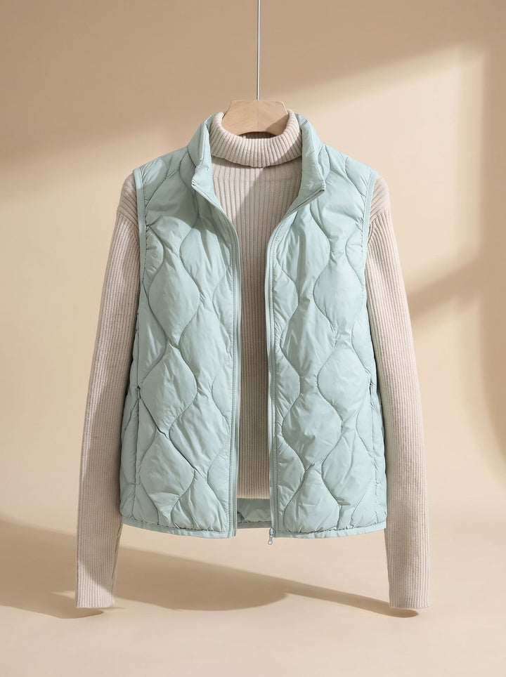 Damen Steppweste Bodywarmer mit Stehkragen und Taschen - Erbsengrün