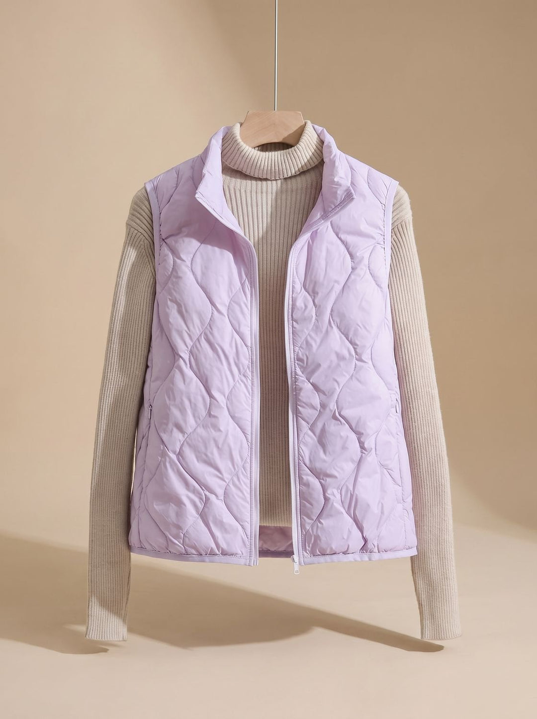 Damen Steppweste Bodywarmer mit Stehkragen und Taschen - Hellviolett