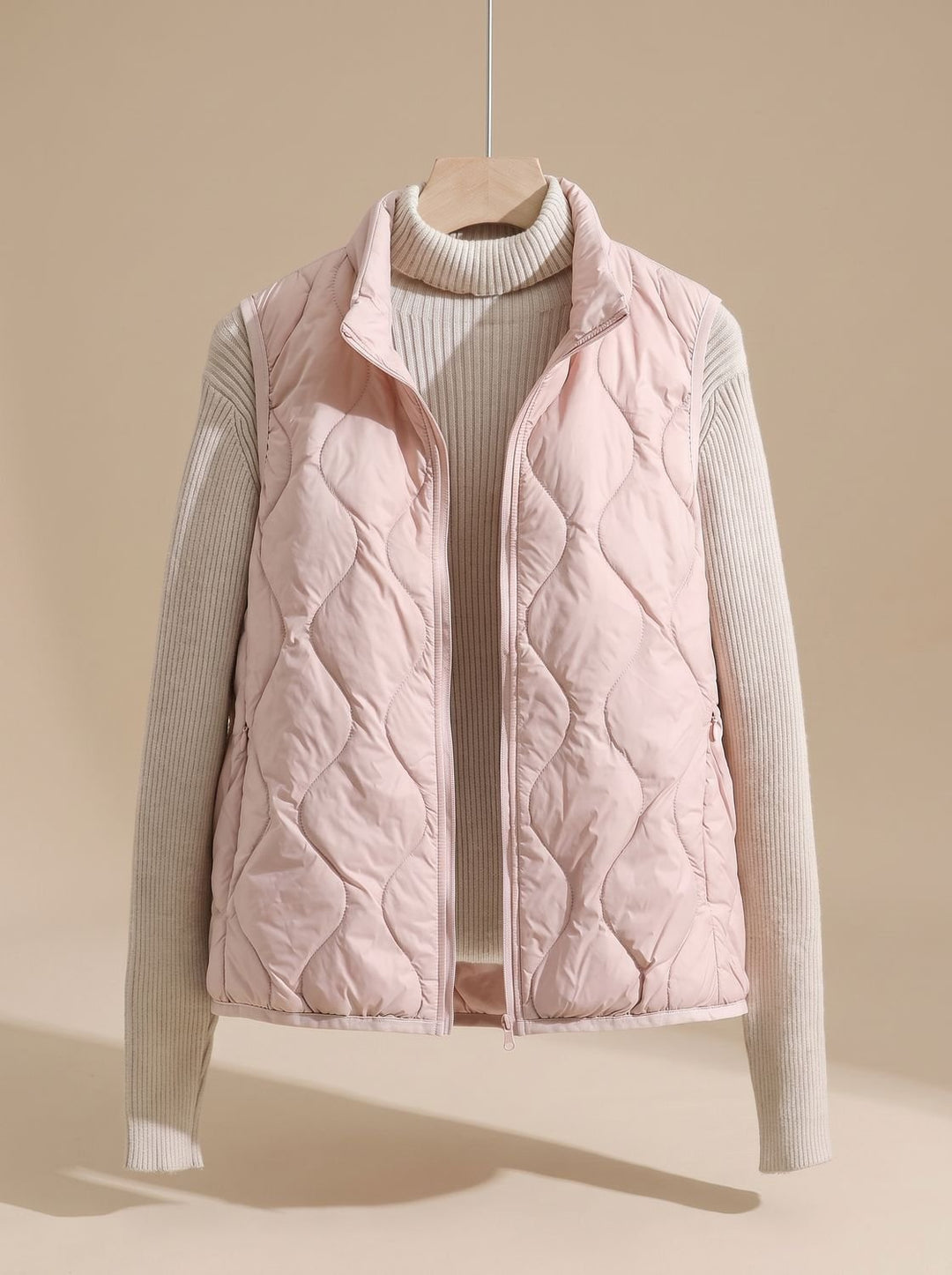 Damen Steppweste Bodywarmer mit Stehkragen und Taschen - Rosa